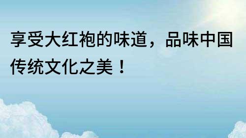 享受大红袍的味道，品味中国传统文化之美！