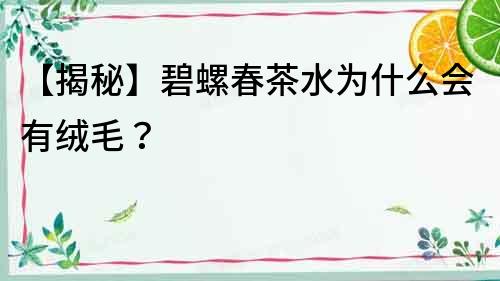 【揭秘】碧螺春茶水为什么会有绒毛？