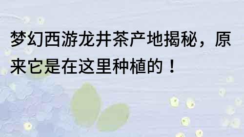 梦幻西游龙井茶产地揭秘，原来它是在这里种植的！