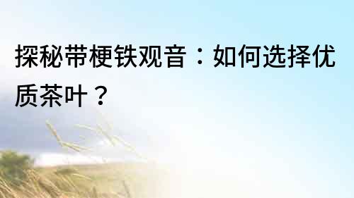 探秘带梗铁观音：如何选择优质茶叶？