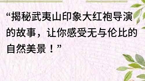 “揭秘武夷山印象大红袍导演的故事，让你感受无与伦比的自然美景！”