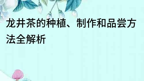 龙井茶的种植、制作和品尝方法全解析