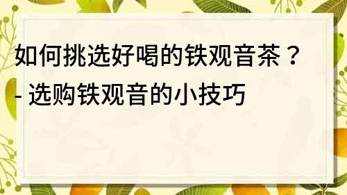 如何挑选好喝的铁观音茶？ - 选购铁观音的小技巧