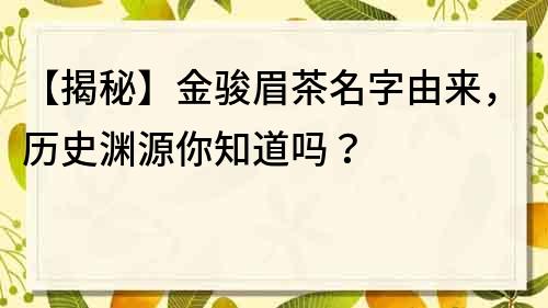 【揭秘】金骏眉茶名字由来，历史渊源你知道吗？