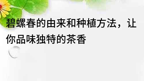 碧螺春的由来和种植方法，让你品味独特的茶香