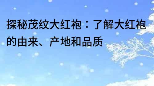 探秘茂纹大红袍：了解大红袍的由来、产地和品质