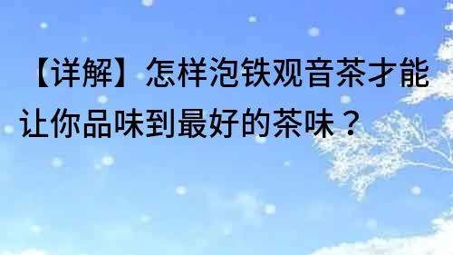 【详解】怎样泡铁观音茶才能让你品味到最好的茶味？