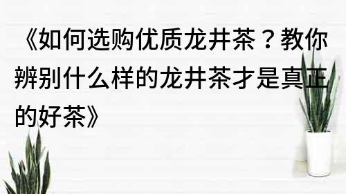 《如何选购优质龙井茶？教你辨别什么样的龙井茶才是真正的好茶》