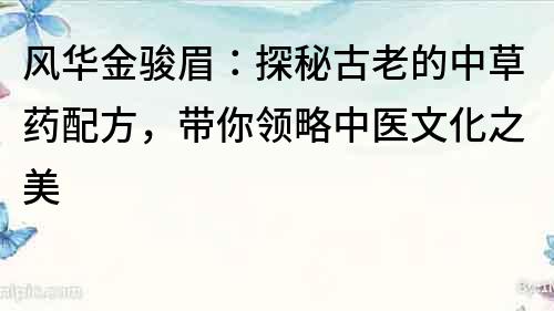 风华金骏眉：探秘古老的中草药配方，带你领略中医文化之美