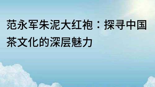 范永军朱泥大红袍：探寻中国茶文化的深层魅力