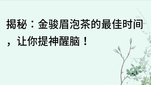 揭秘：金骏眉泡茶的最佳时间，让你提神醒脑！