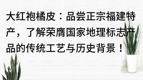 大红袍橘皮：品尝正宗福建特产，了解荣膺国家地理标志产品的传统工艺与历史背景！