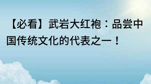 【必看】武岩大红袍：品尝中国传统文化的代表之一！