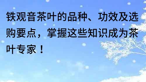 铁观音茶叶的品种、功效及选购要点，掌握这些知识成为茶叶专家！