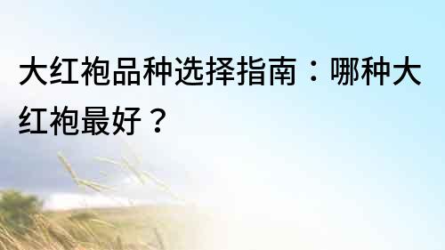 大红袍品种选择指南：哪种大红袍最好？