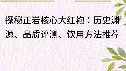 探秘正岩核心大红袍：历史渊源、品质评测、饮用方法推荐