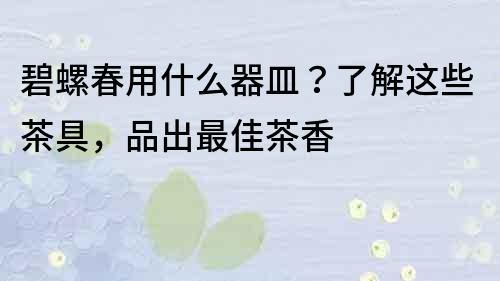 碧螺春用什么器皿？了解这些茶具，品出最佳茶香