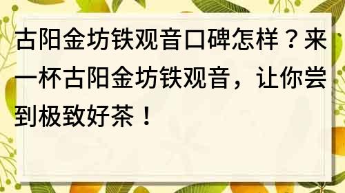 古阳金坊铁观音口碑怎样？来一杯古阳金坊铁观音，让你尝到极致好茶！