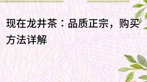 现在龙井茶：品质正宗，购买方法详解