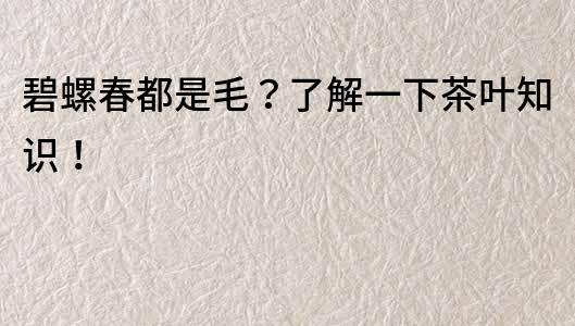 碧螺春都是毛？了解一下茶叶知识！