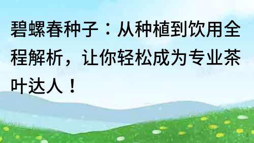 碧螺春种子：从种植到饮用全程解析，让你轻松成为专业茶叶达人！