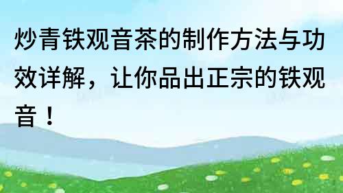 炒青铁观音茶的制作方法与功效详解，让你品出正宗的铁观音！