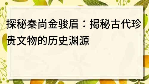 探秘秦尚金骏眉：揭秘古代珍贵文物的历史渊源