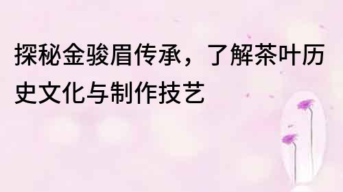 探秘金骏眉传承，了解茶叶历史文化与制作技艺