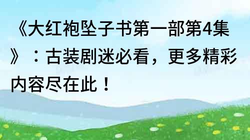 《大红袍坠子书第一部第4集》：古装剧迷必看，更多精彩内容尽在此！