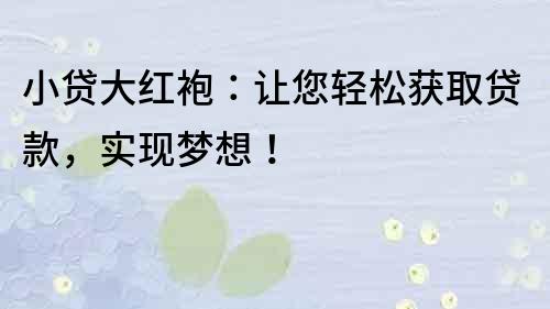 小贷大红袍：让您轻松获取贷款，实现梦想！