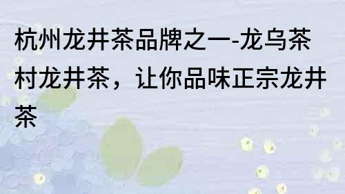 杭州龙井茶品牌之一-龙乌茶村龙井茶，让你品味正宗龙井茶