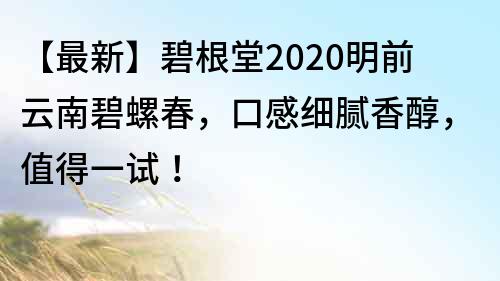 【最新】碧根堂2020明前云南碧螺春，口感细腻香醇，值得一试！