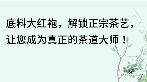 底料大红袍，解锁正宗茶艺，让您成为真正的茶道大师！