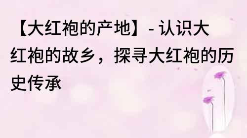 【大红袍的产地】- 认识大红袍的故乡，探寻大红袍的历史传承