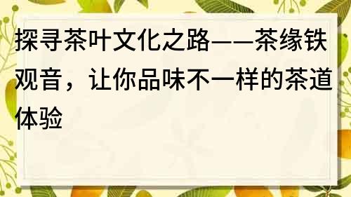 探寻茶叶文化之路——茶缘铁观音，让你品味不一样的茶道体验