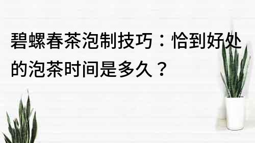 碧螺春茶泡制技巧：恰到好处的泡茶时间是多久？