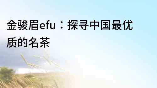 金骏眉efu：探寻中国最优质的名茶