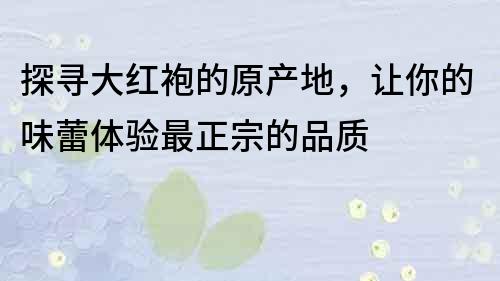 探寻大红袍的原产地，让你的味蕾体验最正宗的品质