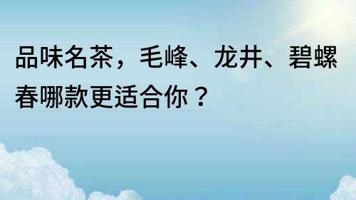 品味名茶，毛峰、龙井、碧螺春哪款更适合你？