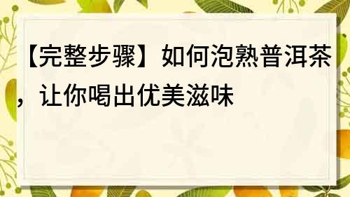 【完整步骤】如何泡熟普洱茶，让你喝出优美滋味