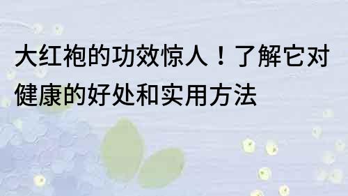 大红袍的功效惊人！了解它对健康的好处和实用方法