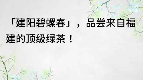 「建阳碧螺春」，品尝来自福建的顶级绿茶！