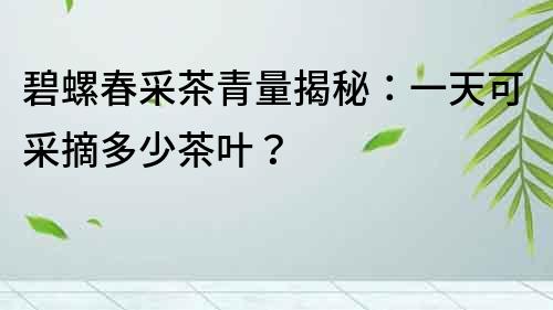 碧螺春采茶青量揭秘：一天可采摘多少茶叶？