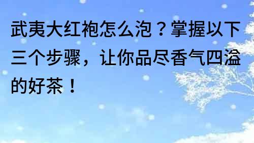 武夷大红袍怎么泡？掌握以下三个步骤，让你品尽香气四溢的好茶！