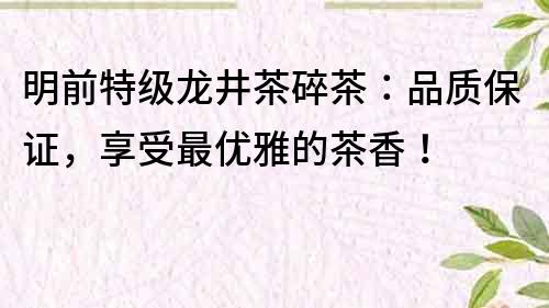 明前特级龙井茶碎茶：品质保证，享受最优雅的茶香！