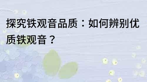 探究铁观音品质：如何辨别优质铁观音？