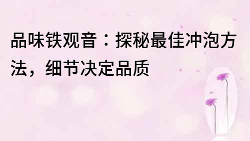 品味铁观音：探秘最佳冲泡方法，细节决定品质