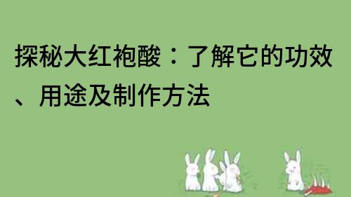 探秘大红袍酸：了解它的功效、用途及制作方法