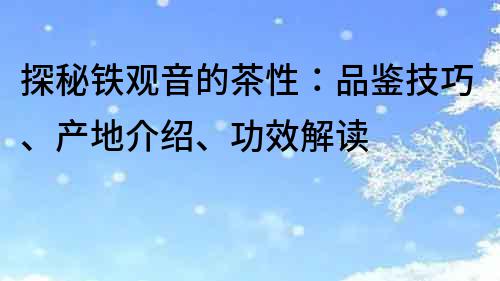 探秘铁观音的茶性：品鉴技巧、产地介绍、功效解读