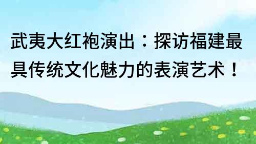 武夷大红袍演出：探访福建最具传统文化魅力的表演艺术！